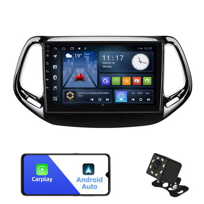 2+32G Android 12 Double Din Car Stereo for Jeep Compass 2 MP 2017-2019 with 10.1 Inch Touchscreen Radio Built-in Wireless Carplay/Android Auto/GPS/Bluetooth/FM/AUX-in/SWC/Backup Camera
