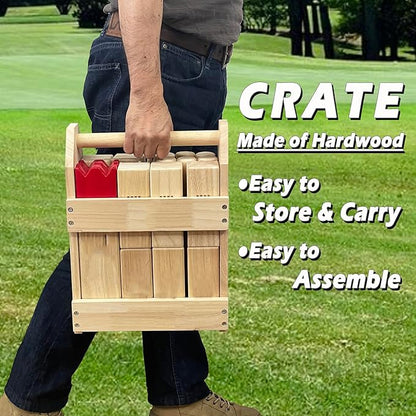 Kubb Game Set - Hardwood Viking Games with Rubber Wood Crate - KUBB Throwing Outdoor Games