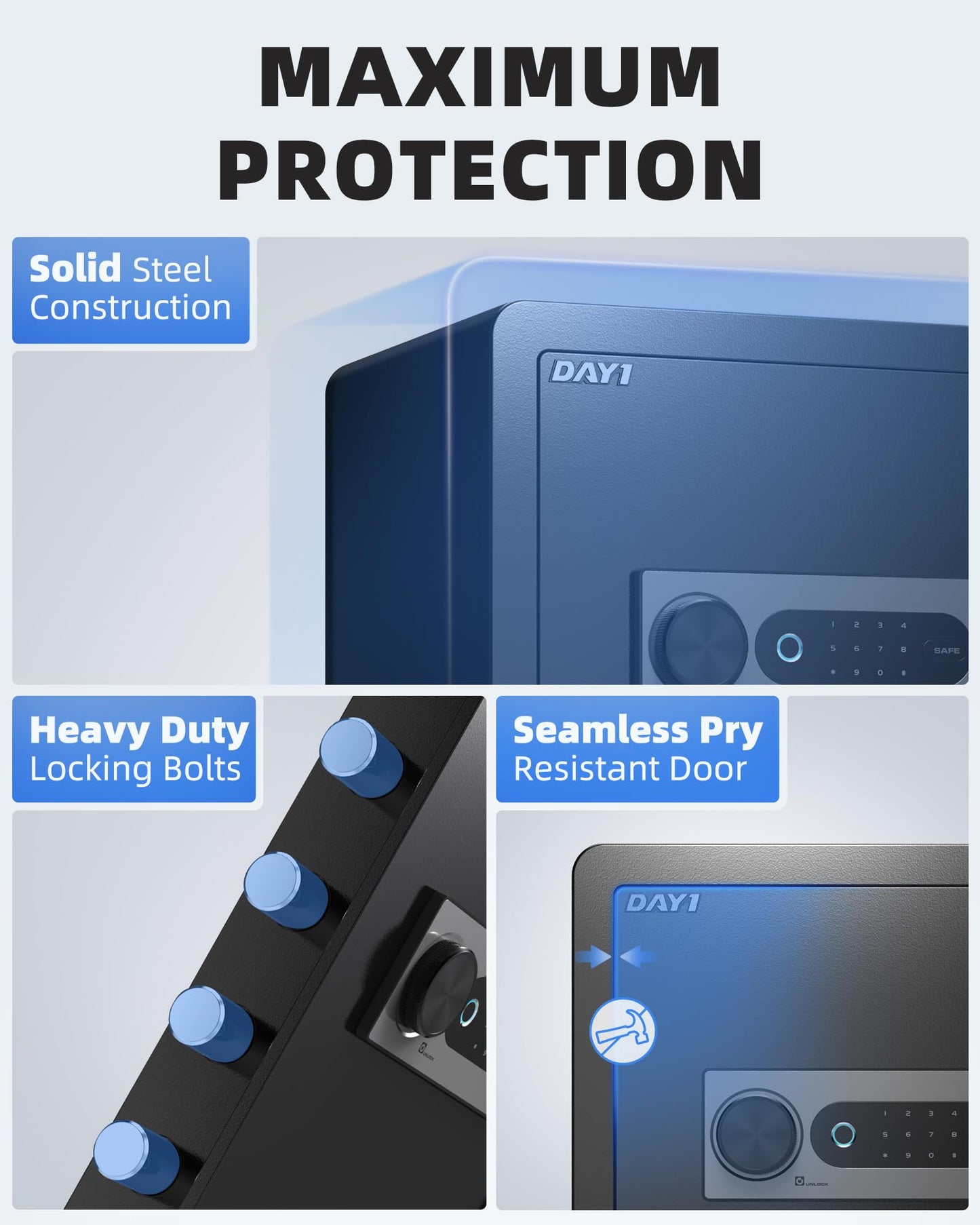DAYI Biometric Fingerprint Safe Box, 2.0 Cubic Feet Home Safes with Fireproof Bag, Digital Touchpad Security Safe for Money Cash Documents, Dual Alarm System - 45 Plus
