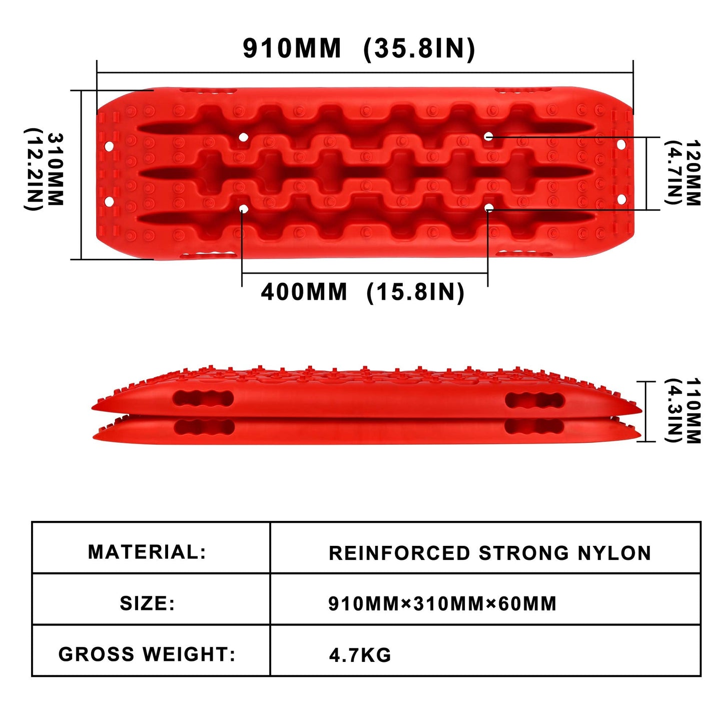 X-BULL New Recovery Traction Tracks Tire Ladder for Sand Snow Mud 4WD with Mounting Pin Set Adjustable (Red)