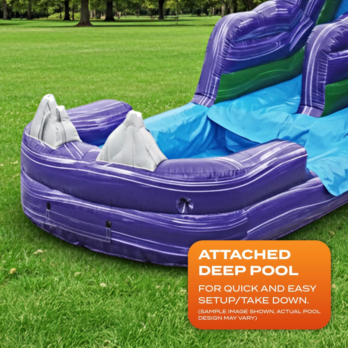 JumpOrange 15’ Dark Night Commercial Grade Water Slide with Splash Pool for Kids and Adults (with Blower), Outdoor Indoor, Wet Dry Use, Tall Inflatable