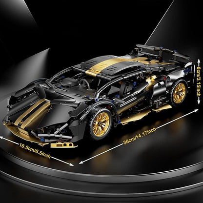 Sport Race Car Building Block Sets for Adults BoysBlack Technical Racing Supercar Toys Kits with LED Light Collectible 1:14 MOC Model Construction Birthday Gifts for Teens Age 8-12 8-1414+