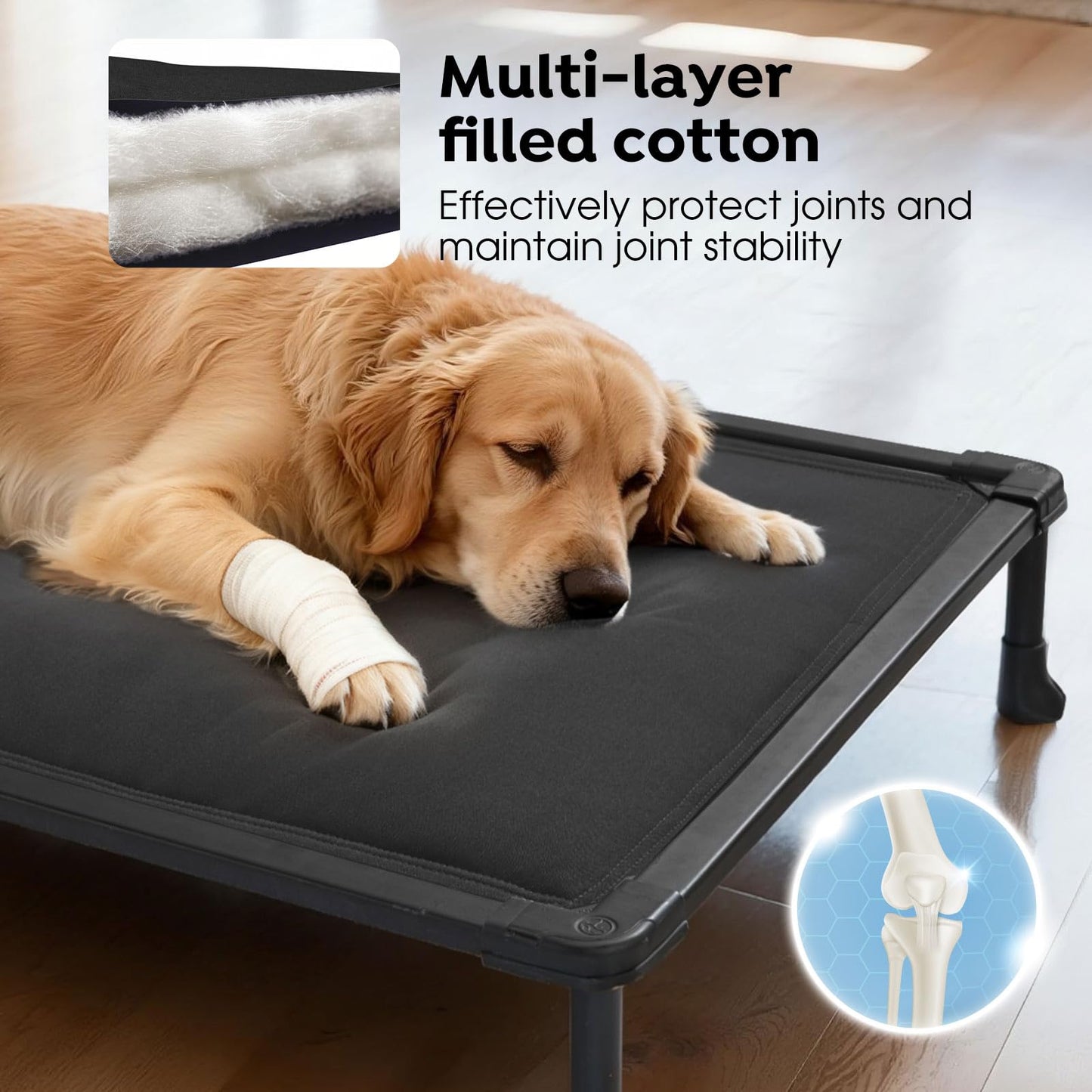 Veehoo Chew Proof Elevated Dog Bed, Indestructible Raised Dog Cot, Orthopedic Dog Platform Bed with Soft Padded Mat, Durable Waterproof Pet Cot for Indoor, Outdoor or Crate, 49-Inch, Black