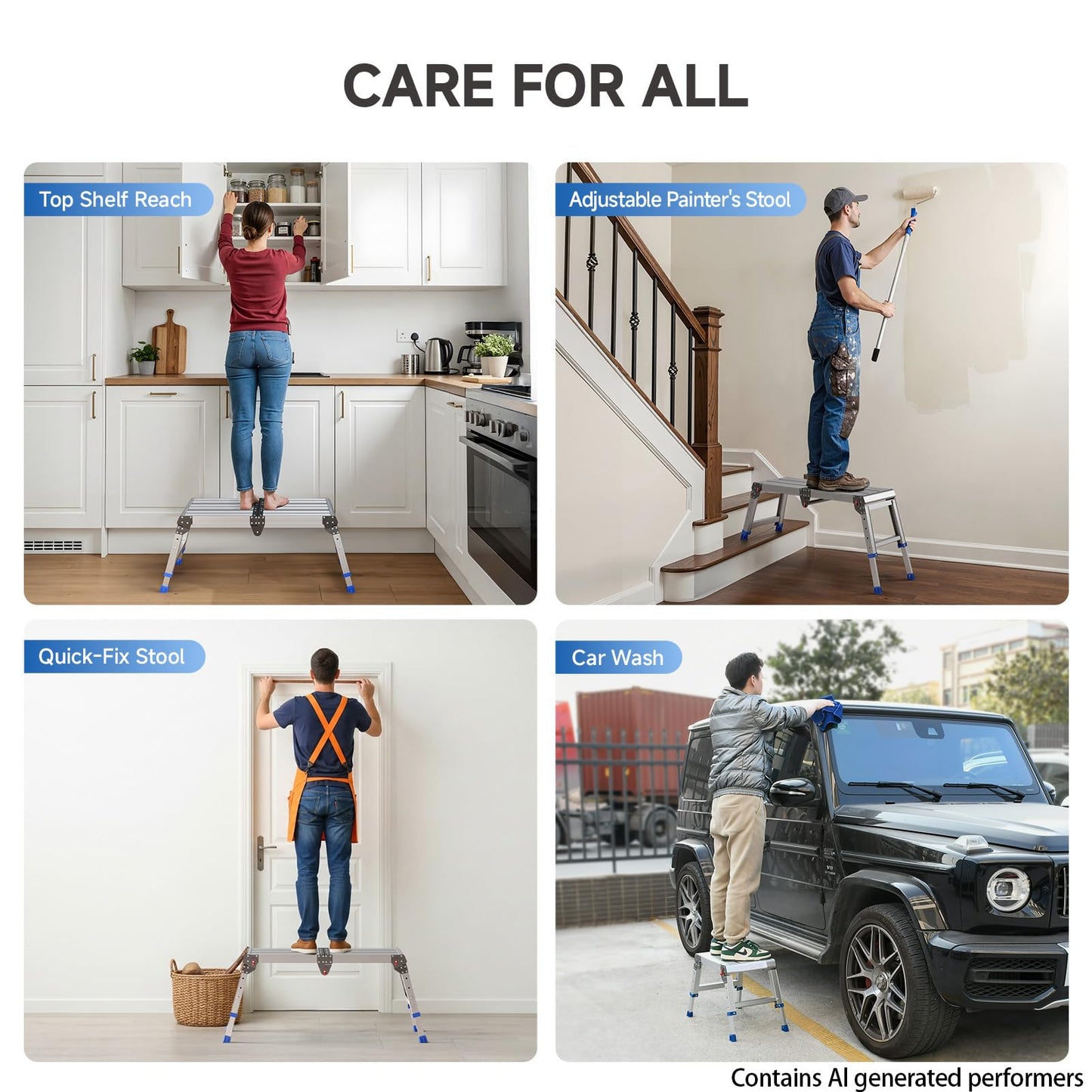 Loyoda Folding Work Platform for Adults, Aluminum Foldable Step Stool Adjustable Height, Lightweight and Durable Portable Outdoor Aluminum Step Ladder, Maximum Load Capacity of 500 Pounds.