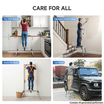 Loyoda Folding Work Platform for Adults, Aluminum Foldable Step Stool Adjustable Height, Lightweight and Durable Portable Outdoor Aluminum Step Ladder, Maximum Load Capacity of 500 Pounds.