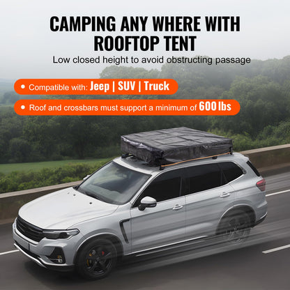 VEVOR Rooftop Tent Hard Shell, Roof Top Tents for Car SUV Truck Jeep Van Camping, Rooftent with Telescopic Ladder Thick Mattress & LED Strip Light, 2-3 Person Family Camping Tent