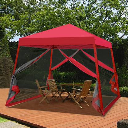 COOS BAY 10x10 Pop Up Canopy Tent with Screen Netting, Slant Leg Canopy with UPF 50+ UV Protection, 64 Sq Ft Shade, One Person Setup with Carry Bag, Red