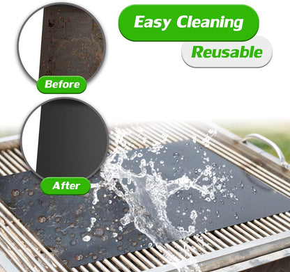 Renook Grill Mat Set of 6 | 100% Non-Stick Reusable Mats for Easy Cleaning - 15.75 x 13-Inch, Black