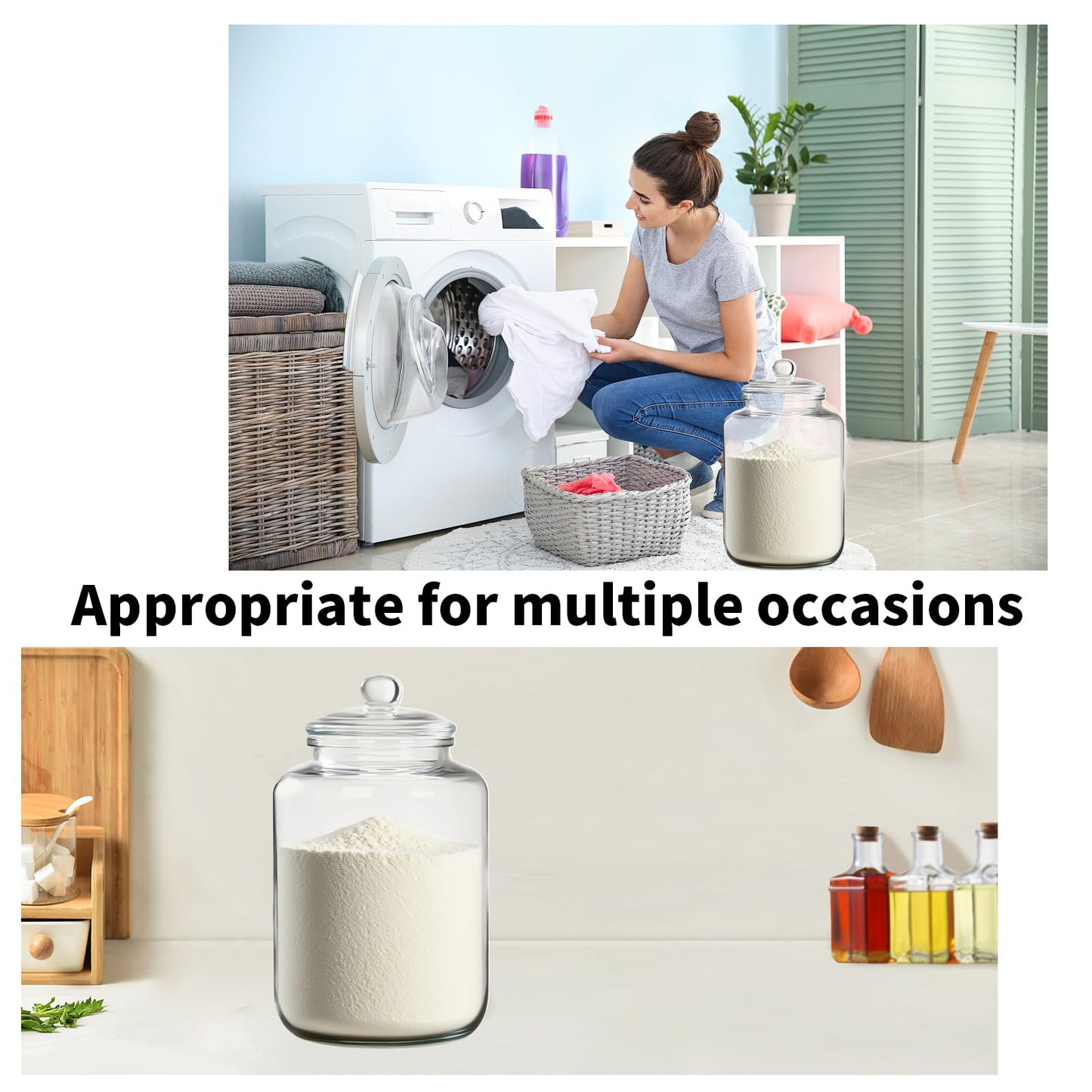 LECEHIVO 2 Pcs 6 Gallon Glass Jar with Lid Large Airtight Food Storage Canister Big Opening Cookie Canning Pot Containers for Flour, Sugar, Dog Treats, Candy, Pasta, and Kitchen Use