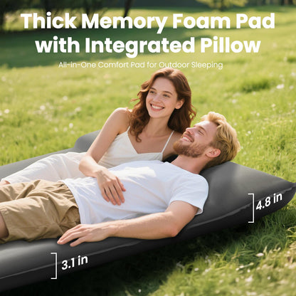 INNERWILD Double Camping Sleeping Pad with Electric Pump, 3.15" Thick 2 Person Self Inflating Memory Foam Mattress Pad with Pillow, Portable Sleeping Mat for Travel, Car, Tent, Home - Grey, Full Size