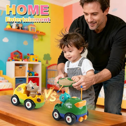 MagicKidz Dinosaur RC Car for Kids - 2-Pack Remote Control Dino Toy Cars for Boys Toddlers Ages 18+ Months 2 3 4 5 Year Old Birthday Gifts with Lights and Music
