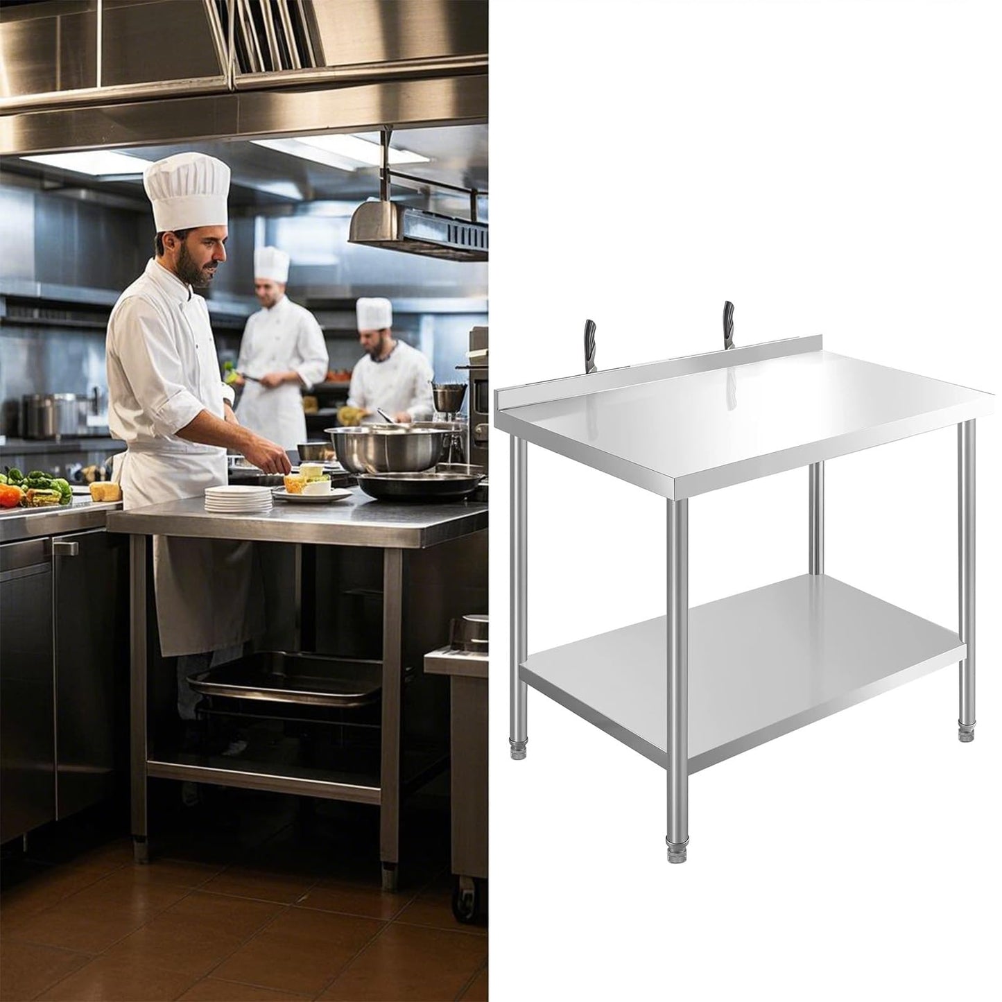 HXCFYP 36 x 24 Inches Stainless Steel Table for Prep & Work with Backsplash and Knife Block for Restaurant, Home and Hotel