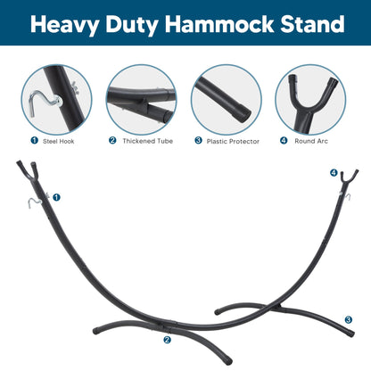 SUNCREAT Hammocks for Outside with Stand, Porch Hammock and Stand, 475 lbs Capacity, Blue & Red Stripes