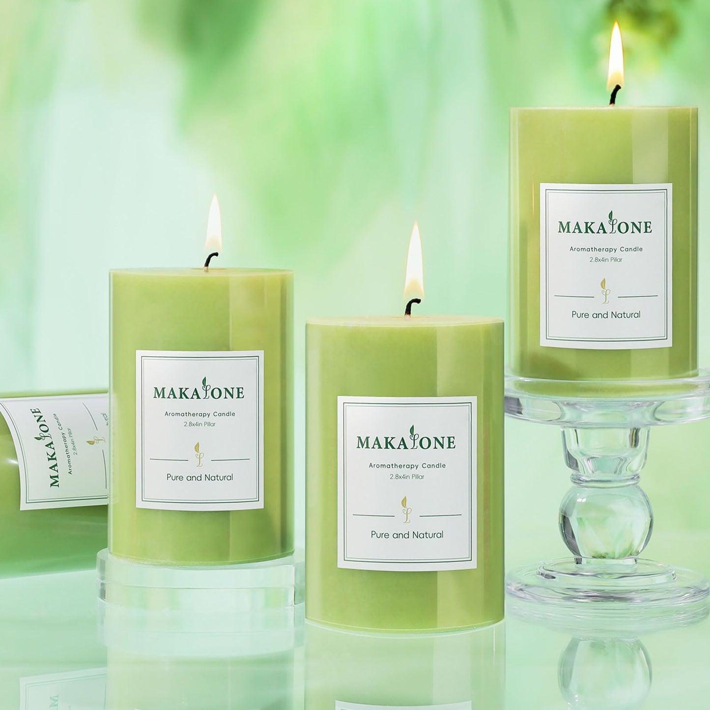 4 Pack Sage & White Tea Scented Pillar Candles-2.8x4 Inch Sage Green Soy Wax Candles-240 Hour Long Lasting Burning,Spring Aromatherapy, Non-Toxic & Smokeless for Home Decor, Dinner,Stress Relief&Gift