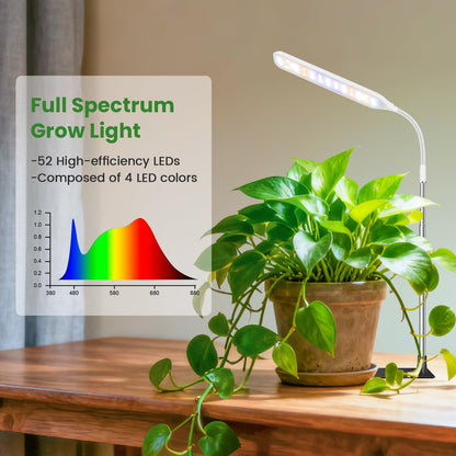 Wolezek Grow Lights for Indoor Plants, 52 LEDs Full Spectrum Plant Grow Light with Base, Height Adjustable Grow Lamp with Auto Timer 6/12/16H, 5 Dimmable Brightness, for Small Plants, White, 1-Pack
