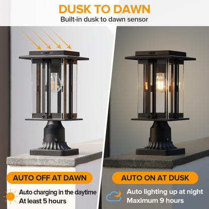 LUTEC Solar Lamp Post Light, Dusk to Dawn, 200 Lumens, Waterproof, Black, Model 6973002012