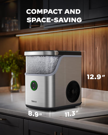 Silonn Nugget Ice Maker Countertop, Ice Basket with Handle, Quiet Operation & Self Cleaning Ice Machine, Chewable Ice, 33 lbs/24H, Portable Pellet Ice Maker with Scoop for Home, Kitchen and Office