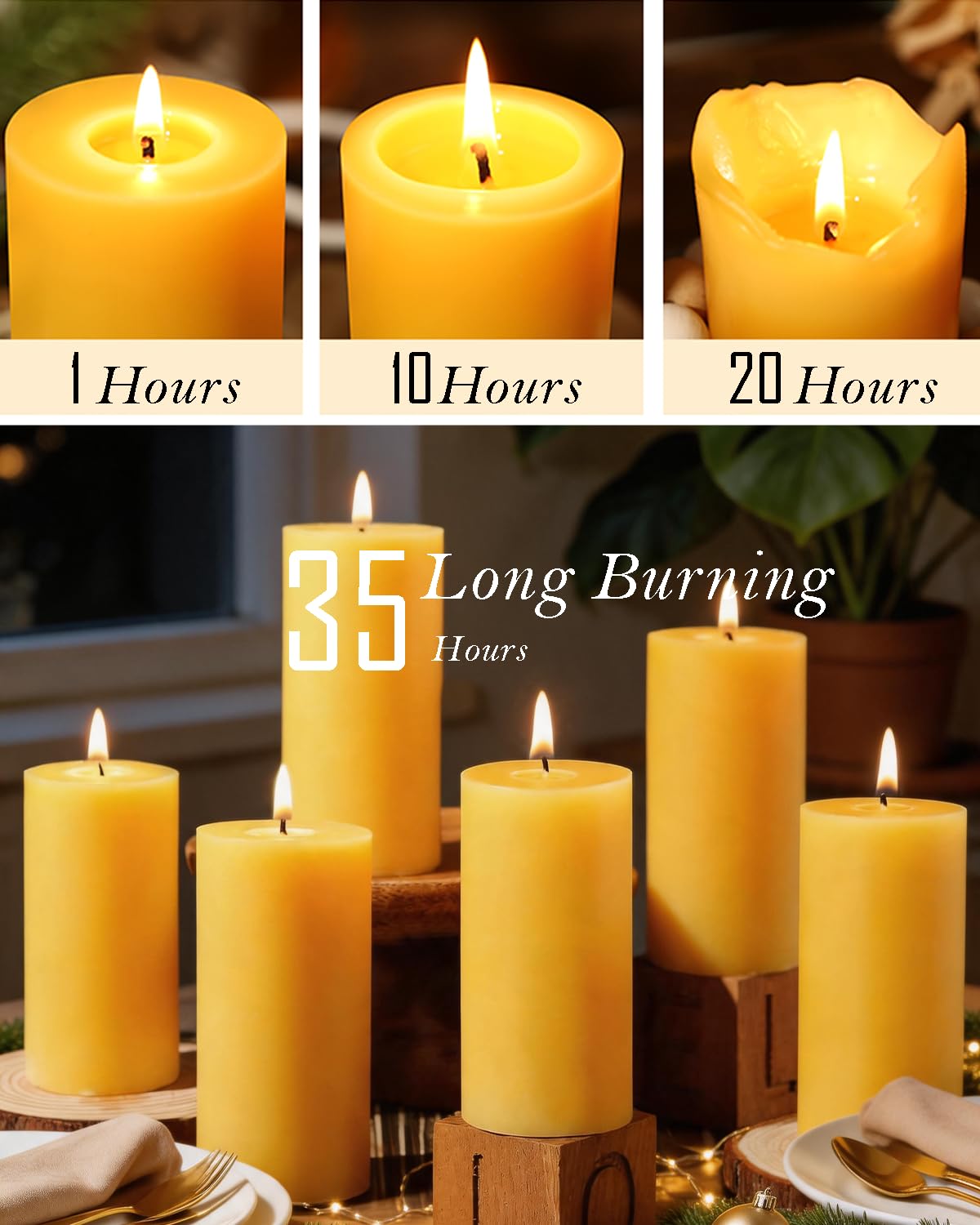 6 Pack Natural Beeswax Pillar Candles 2x4in,210 Hours Long Burning Unscented Beeswax Candles,100% Pure Bees Wax Candles for Home,Emergency,Dripless Pillar Candle Bulk