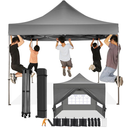 COBIZI 10x10 Pop Up Canopy with 4 Sidewall,Heavy Duty Canopy UPF 50+ All Season Wind Waterproof Commercial Outdoor Wedding Party Tents for Parties Canopy Gazebo with Roller Bag(10 x 10 ft Gray)