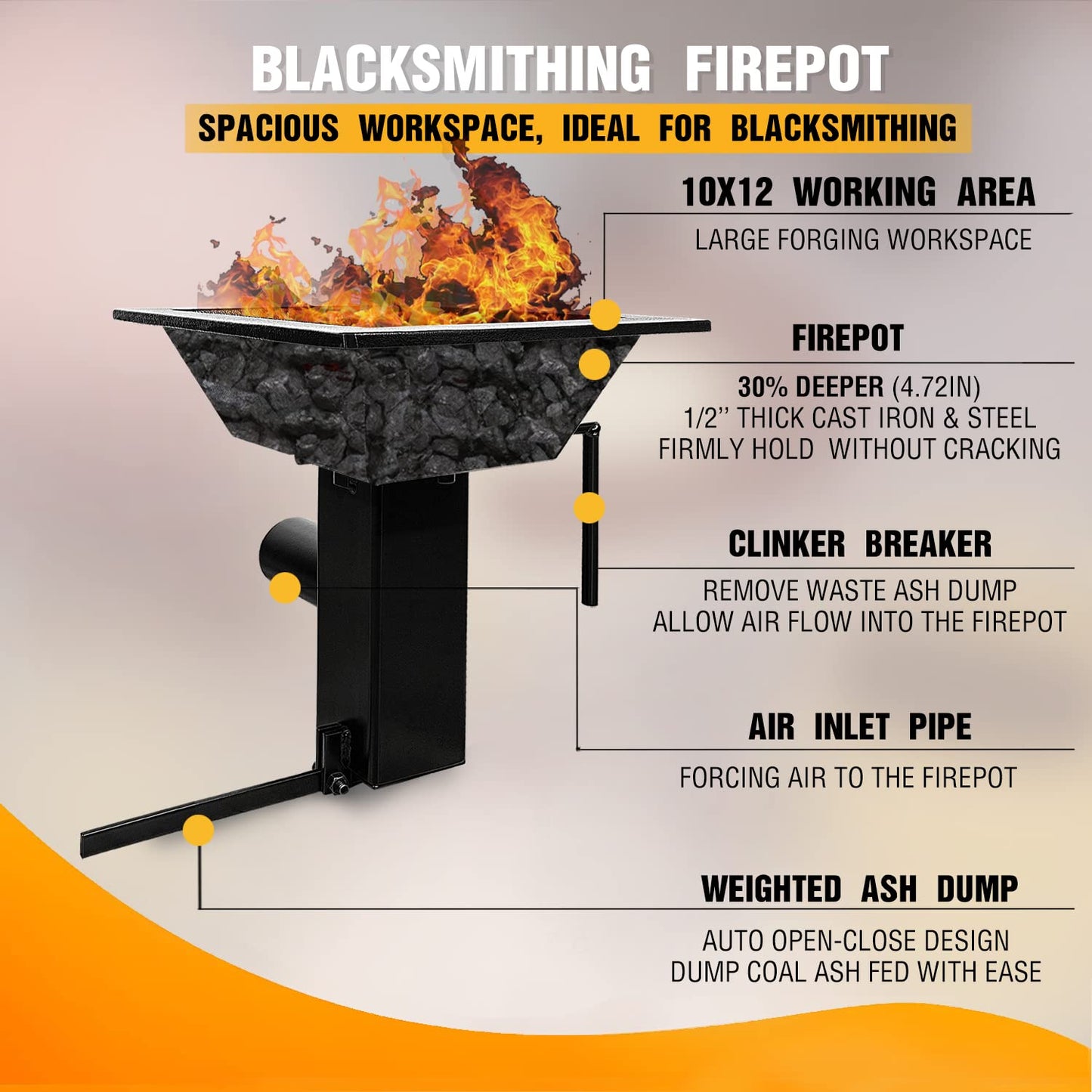 Upgraded Blacksmith's Welded Coal Forge Firepot, 10 X 12 Inch Blacksmithing Firepot, 2600F Rated for Forging Blacksmith Farrier, Knife and Tool Making
