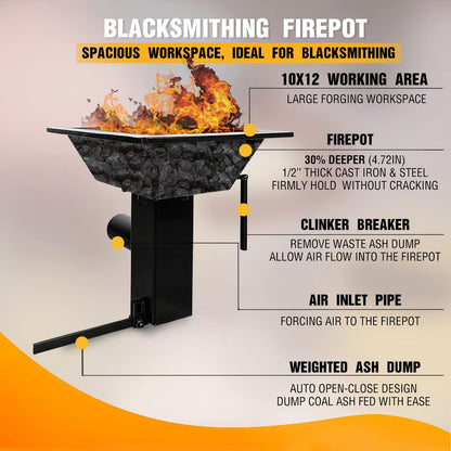 Upgraded Blacksmith's Welded Coal Forge Firepot, 10 X 12 Inch Blacksmithing Firepot, 2600F Rated for Forging Blacksmith Farrier, Knife and Tool Making