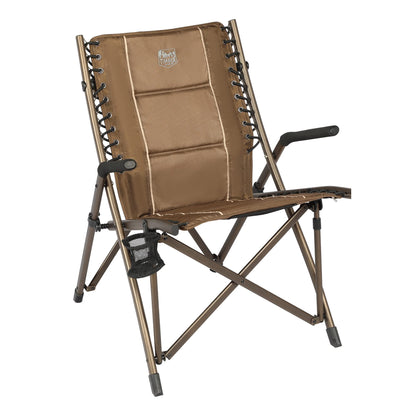 Timber Ridge Bungee Folding Camping Chairs for Adults, Heavy Duty Collapsible Padded Chair with Armrests Cup Holder, Foldable Outdoor Lounge Chairs for Fishing, Lawn, Supports 300 lbs, Earth Brown