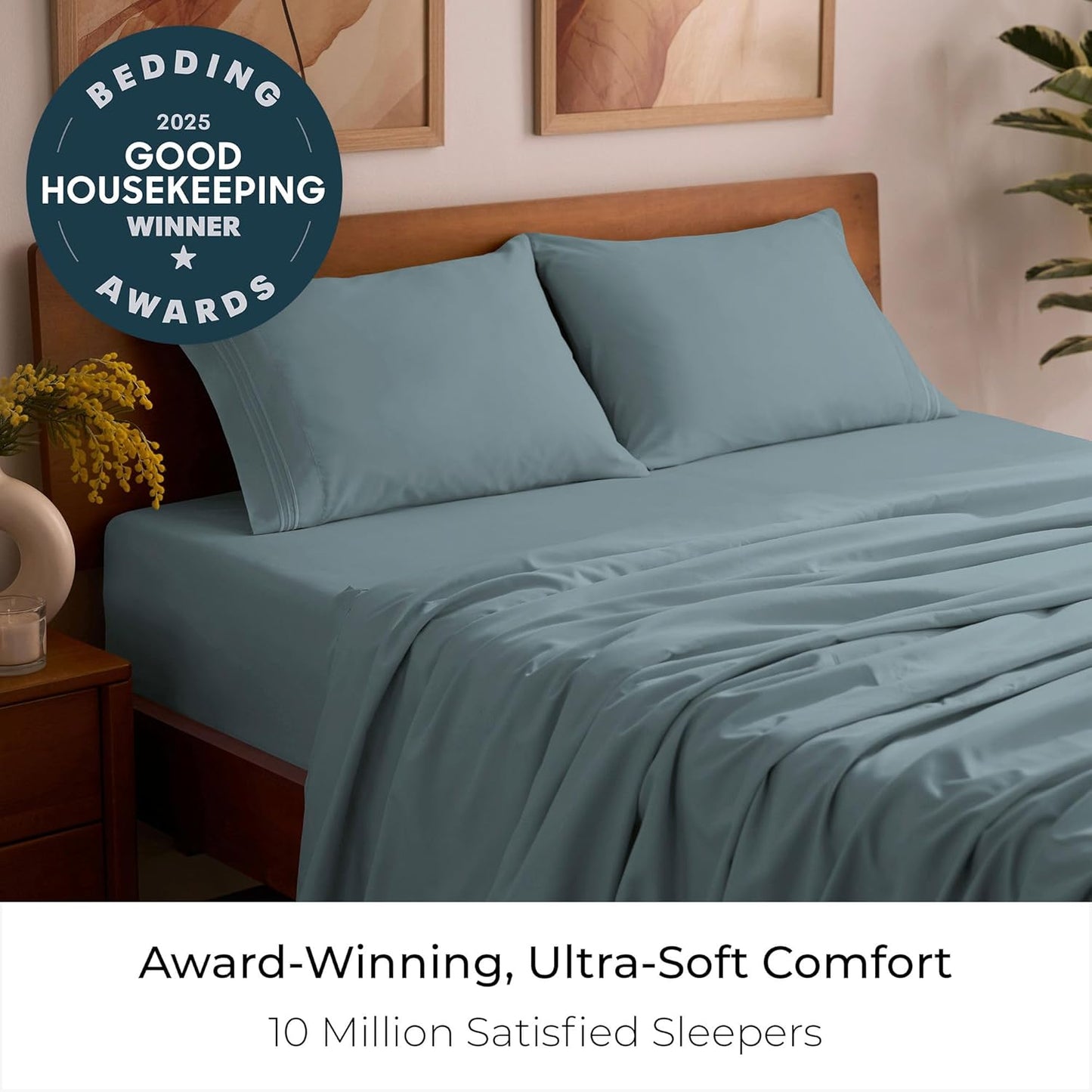 Mellanni Queen Sheets Set - 4 PC Hotel Luxury Bedding | Extra Soft, Cooling, Wrinkle-Resistant (Spa Blue)