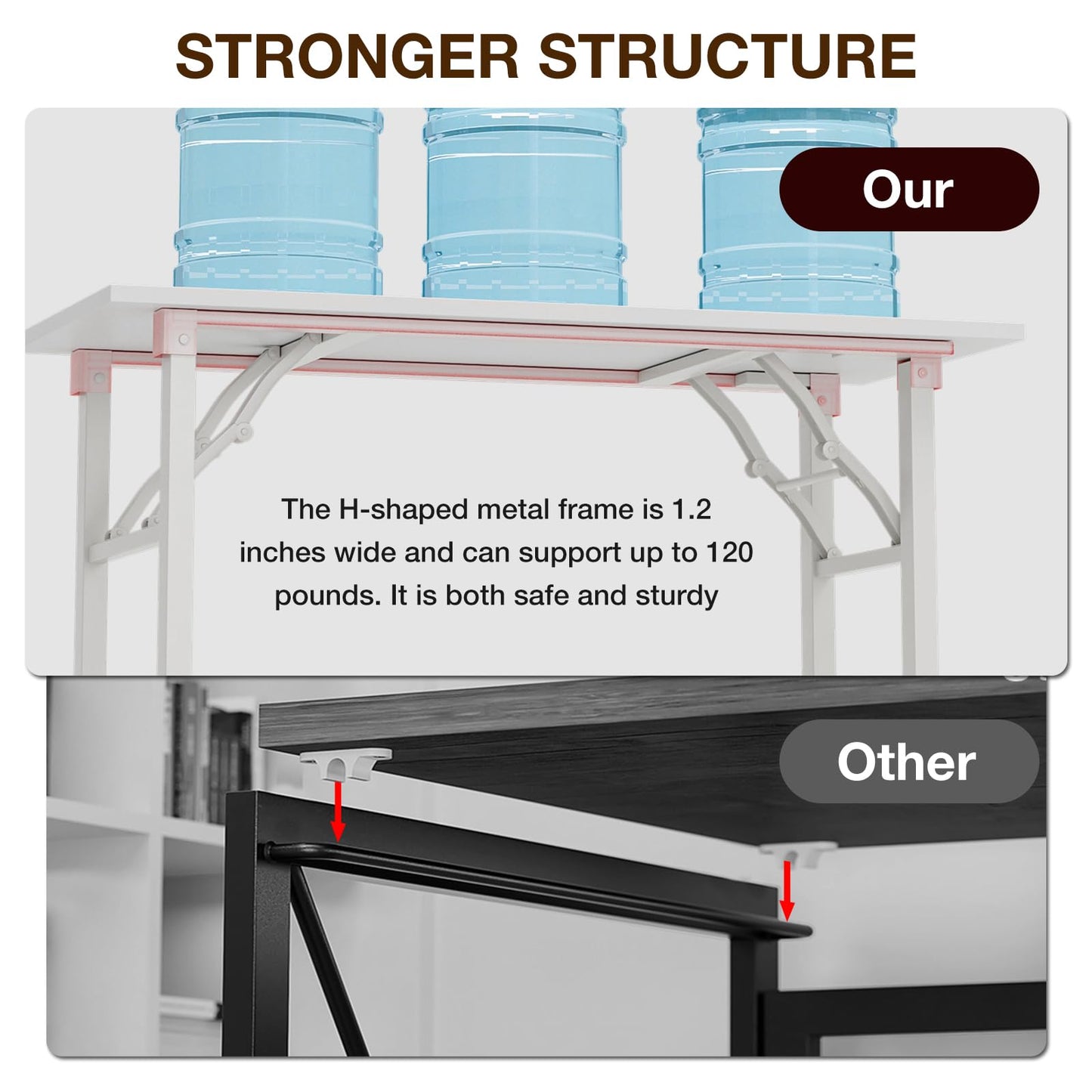 TEMI Long Computer Desk Folding Table - 55.1" Foldable Office Desk, No Assembly, Perfect Writing Table for Bedroom or Apartment, Portable Large Desk or Study Table with Compact Design, White Ash