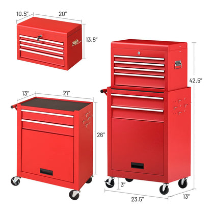 ERGOMASTER Rolling Tool Chest Cabinet Big Tool Storage Cabinet on Wheels and Lock System, Toolbox Organizer with Sliding Liner - 6-Drawers & Red