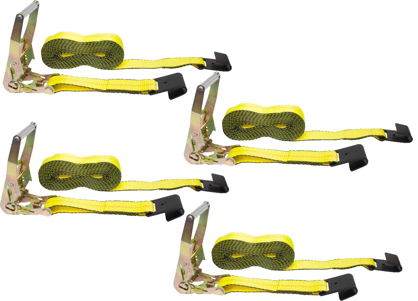 Mytee Products Ratchet Tie-Down Straps with Flat Hooks, 2" x 40' Ratchet Straps Yellow | 10,000 Lbs Breaking Strength | TieDown Ratchet Straps for Flatbed, Truck, Trailers Pickup (4 Pack)