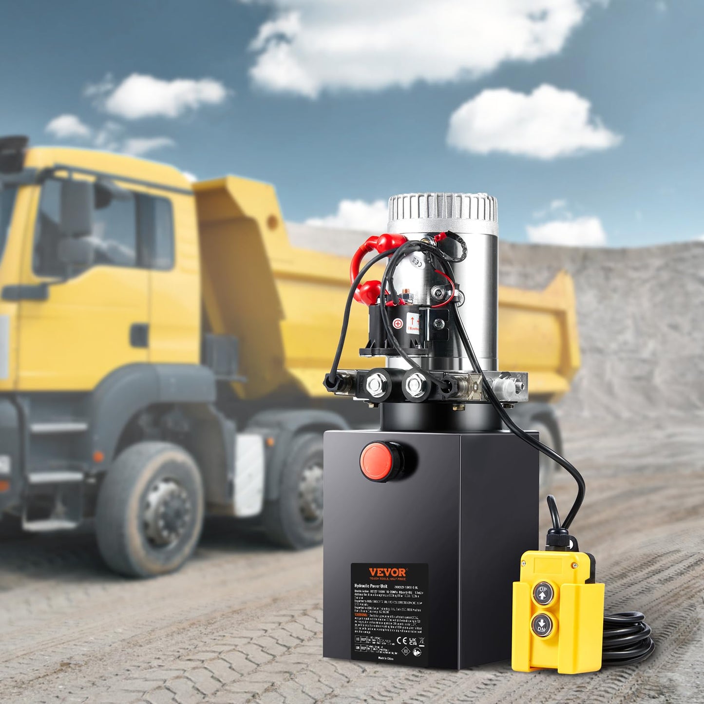 VEVOR 8 Quart Hydraulic Power Unit, Double Acting Dump Trailer Pump, 0.91 GPM Flow Rate, 3200 PSI Max Relief Pressure, DC 12V Hydraulic Pump for Dump Trailer Car Lifting