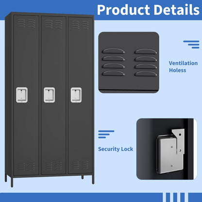 GarveeLife Employee Lockers for Office 3 Doors, Metal Sorage Locker Combination for Employees, Industries Double Tier Metal Locker for Home, School, Gym