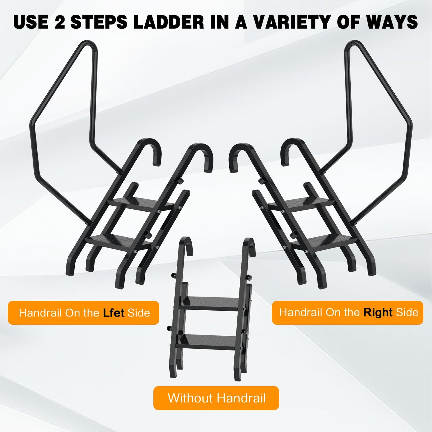 Height Adjustable 2 Steps Ladder with Handrail, Heavy Duty 2 Step Metal Ladder with Non-Slip Pedals for Indoor & Outdoor Steps (450LBs Loading)