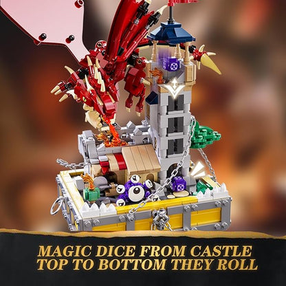 WINNER SPACE Medieval Dragons Castle Building Sets Guarding Dice Tower Kits Red Dragon Medieval Castle Sets Toys for Ages 8-13 Dragon Model Decor Idea Gifts for Boys Kids Adult Fans (927 Pcs)