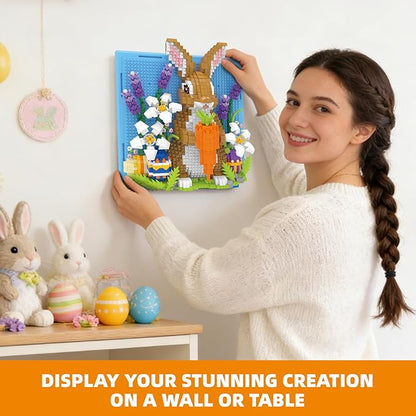 Easter Bunny 3D Wall Art Micro Mini Building Blocks Set Cute Animal Rabbit Decor with Easter Eggs &amp Flowers No Compatible with Lego Gift Idea for Adults STEM Toy for Boys Girls 14+ (1436 PCS)