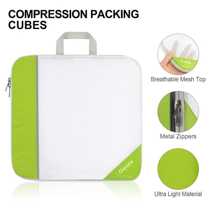 Gonex Travel Compression Packing Cubes Set, 6 Pcs, Green & Rolling Duffle Bag with Wheels, 25 inch, Olive