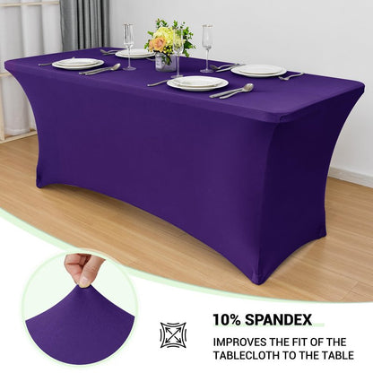 Obstal 6ft Stretch Spandex Table Cover - 4 Pack Universal Rectangular Fitted Tablecloth Protector for Wedding, Banquet and Party (Dark Purple, 72L x 30W x 30H Inches)