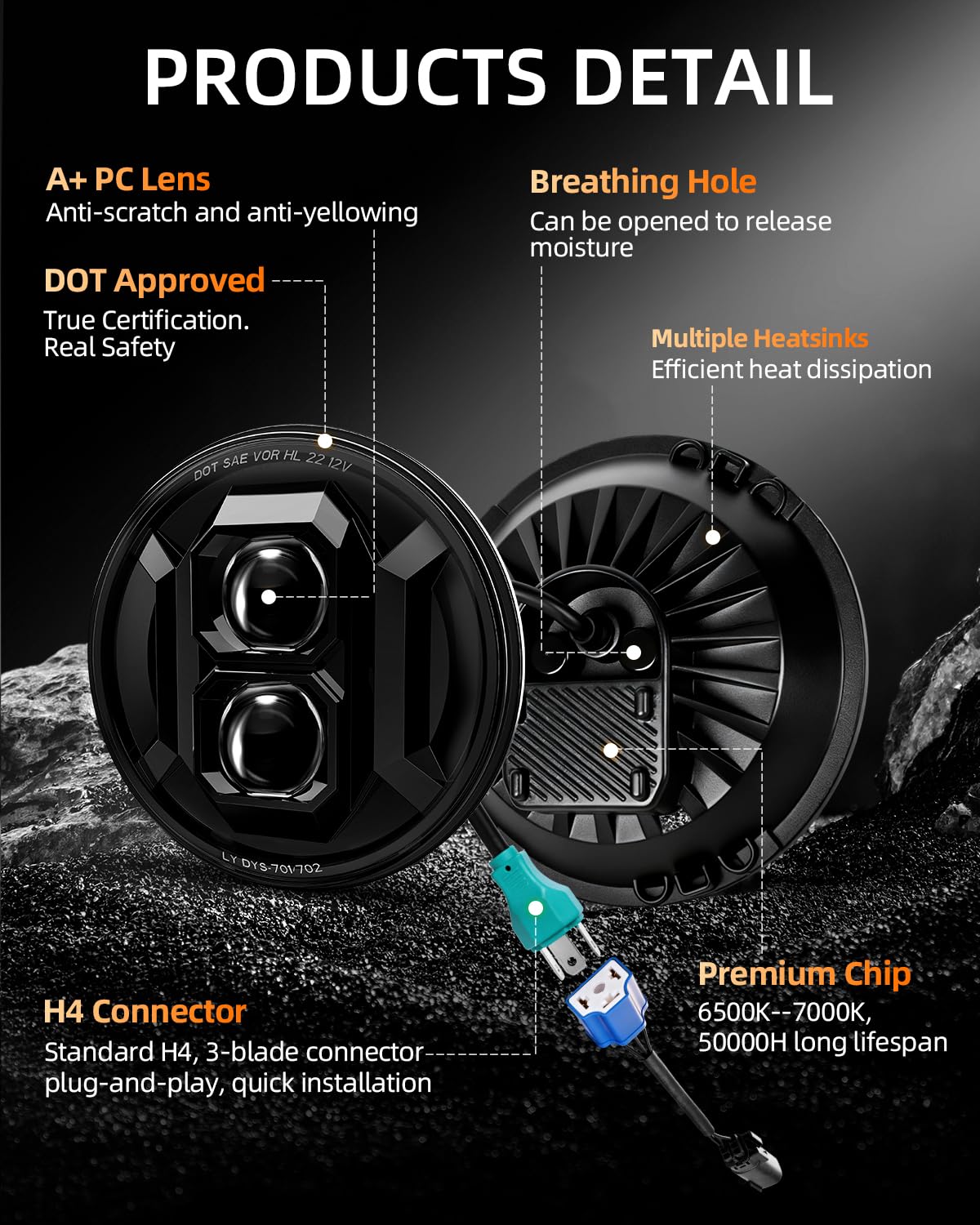 BESURE 2PCS New Anti-glare 7 Inch Round Led Headlights DOT Approved Compatible with Jeep Wrangler JK TJ LJ, C-hevy, M-iata & More, Hi/Low Beam Headlight Assembly, H6024 LED Headlight IP67 Waterproof