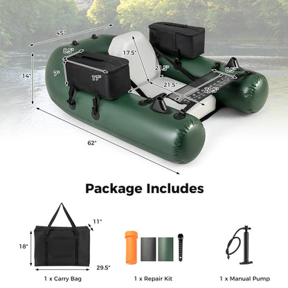 Goplus Inflatable Float Tube, Fishing Belly Boat with Fish Ruler, 2 Detachable Storage Bags, Pump, Carry Bag, PVC Fish Boat w/Reinforced Drop Stitch Core for Rivers Lakes Angling, 352LBS Load Capacity