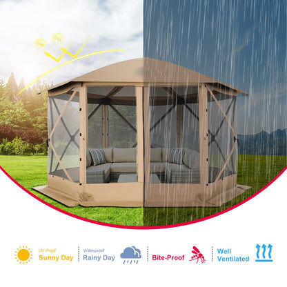 COBIZI 12x12 FT Pop Up Canopy Stargazing Tent, Gazebos On Clearance with Removable Roof, Screened in Gazebo, Screen Tents Portable carpas para Patio for Outdoor Camping,Backyard, Garden, Khaki(Pro)