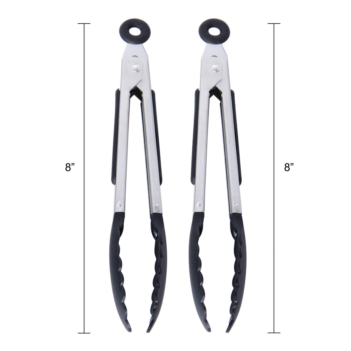 Farberware Mini Tongs Set of 2, 8 Inch Nylon Tip Kitchen Tongs for Cooking and Serving, Stainless Steel Arms with Soft-Grip Handles, Locking Mechanism, Black, Dishwasher Safe