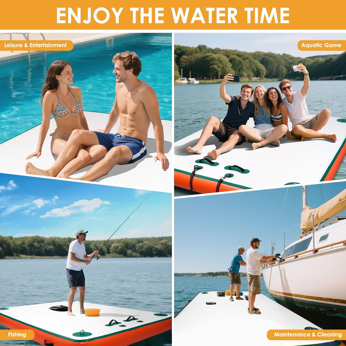 Wauffua Inflatable Floating Dock for Lakes, Thick and Extra Wide Lake Floats for Adults, Non-Slip Air Dock Platform with Portable Carrying Bag, Floating Platform Island for Pool Beach Ocean