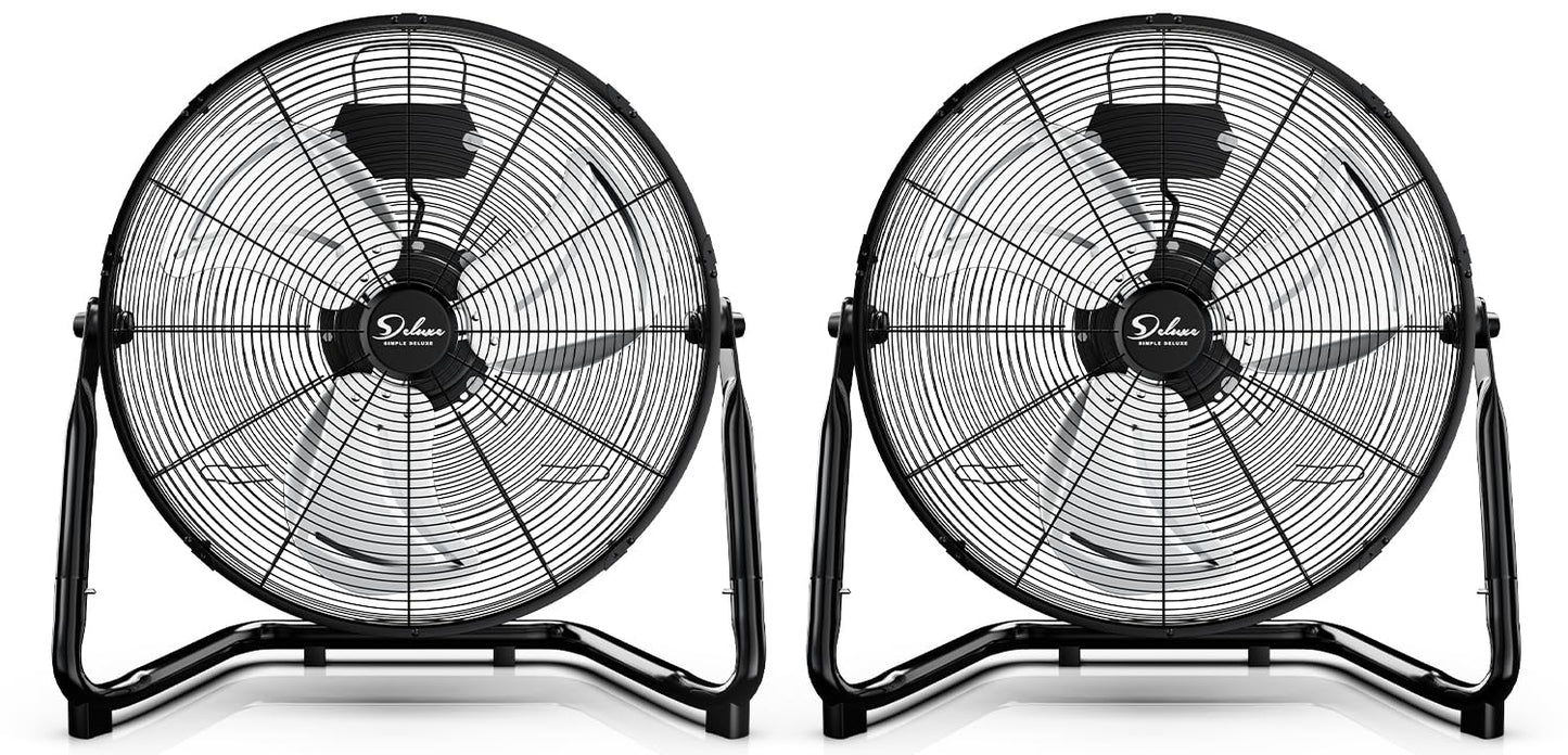 Simple Deluxe 18 Inch 3-Speed High Velocity Heavy Duty Metal Industrial Floor Fans Quiet, Black, 2 Pack