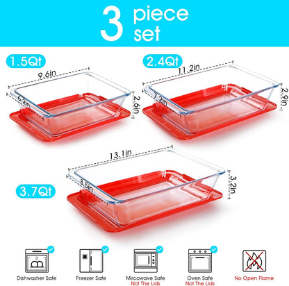 NUTRIUPS Deep Glass Baking Dish Set - 3-Pack with Lids | 1.5Qt, 2.4Qt, 3.7Qt | Perfect for Lasagna & Oven Use