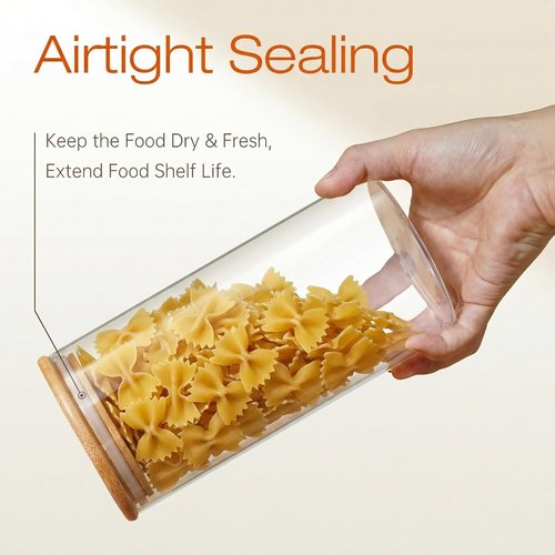 HomArtist Large Glass Food Storage Containers - 180oz Set of 2 with Airtight Bamboo Lids | Perfect for Flour, Sugar, Pasta, and More