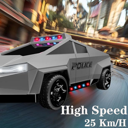 RC Remote Control Car Cybertruck Toy Police Car Toy 2.4GHz LED Lights 2 Rechargeable Batteries Ideal Gift for Boys Girls Ages 3+ Years