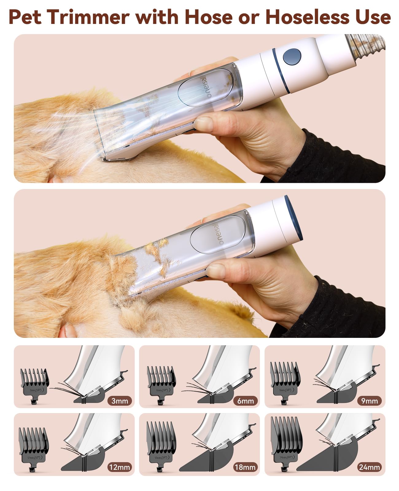 oneisall Dog Grooming Vacuum, 13000Pa Powerful 3L Dust Cup Pet Vacuum with Clipper Nail Grinder & Shedding Brush, 7 in 1 Dog Grooming Kits, Quiet, Large Capacity 3 Suction Levels, BM3