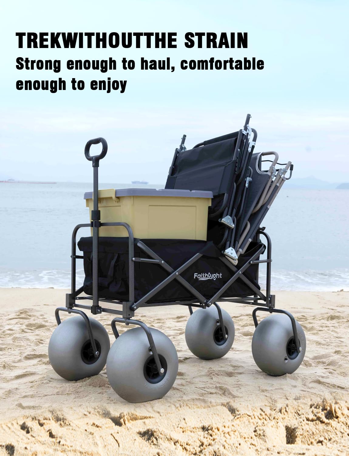 13" Balloon Bubble Wheel Beach Cart Collapsible Wagon with Big Fat All Terrain Inflatable Air Tire, Large Outdoor Wagon & Fishing Cart with Balloon Tire, Dolly with Big Wheels for Sand Camping (Blue)
