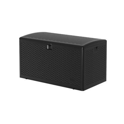 99 Gallon Waterproof Large Resin Deck Box Indoor Outdoor, Lockable Storage Container for Patio Furniture Cushions, Throw Pillows, Garden Tools, and Pool Floats Black 50" L x 26" W x 25" H