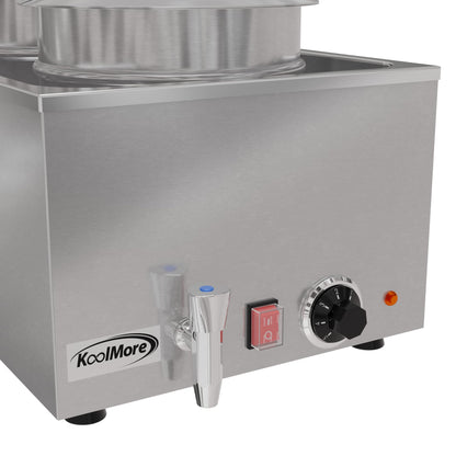 KoolMore Commercial Bain Marie Countertop Food Warmer, Soup Station, and Buffet Table Server with Two Serving Pots and Tap, Stainless-Steel Steamer with Auto Shut Off (CFW-4T), Silver